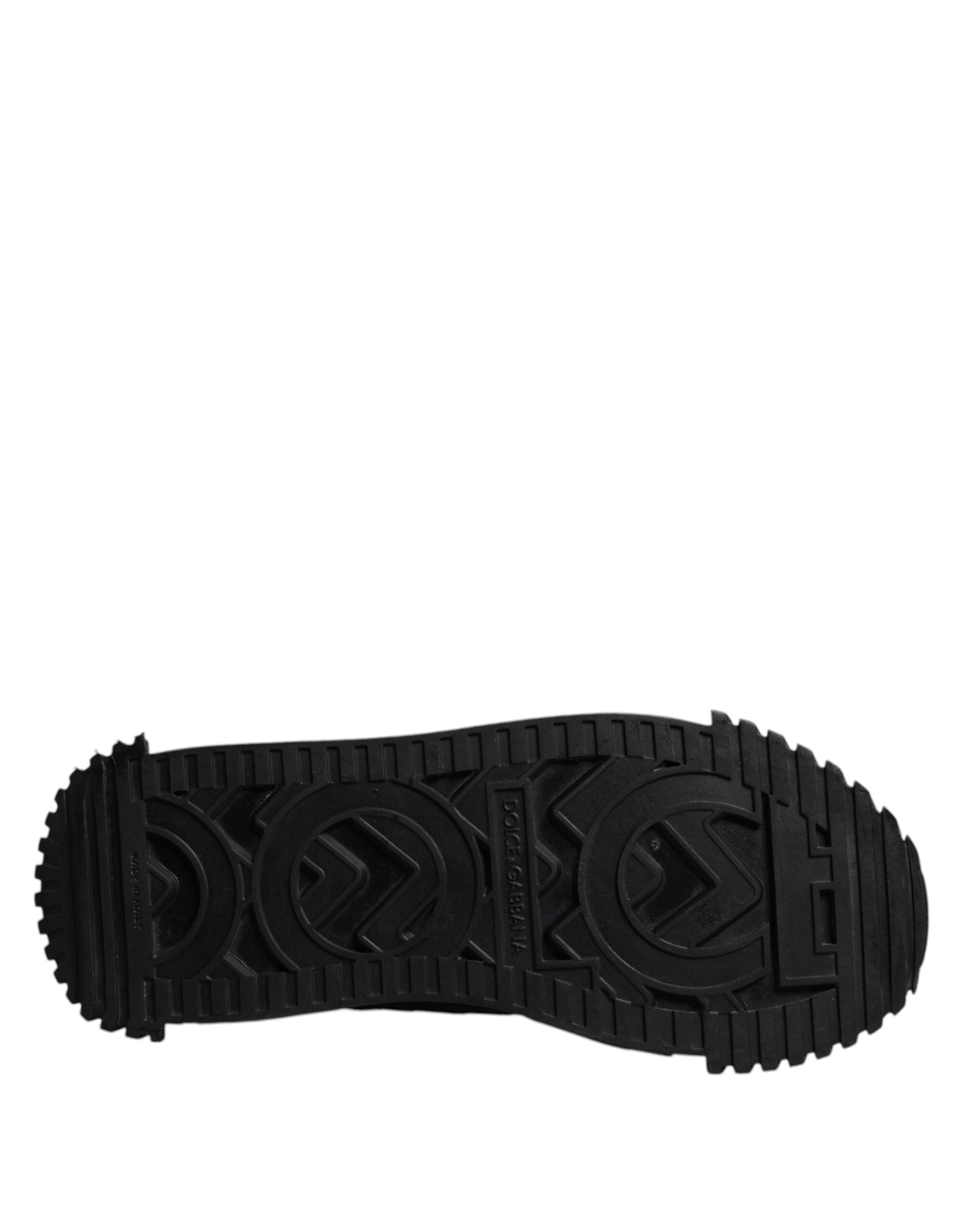 Chaussures basses noires Dolce & Gabbana NS1 avec logo en dentelle et lacets, vue de face.