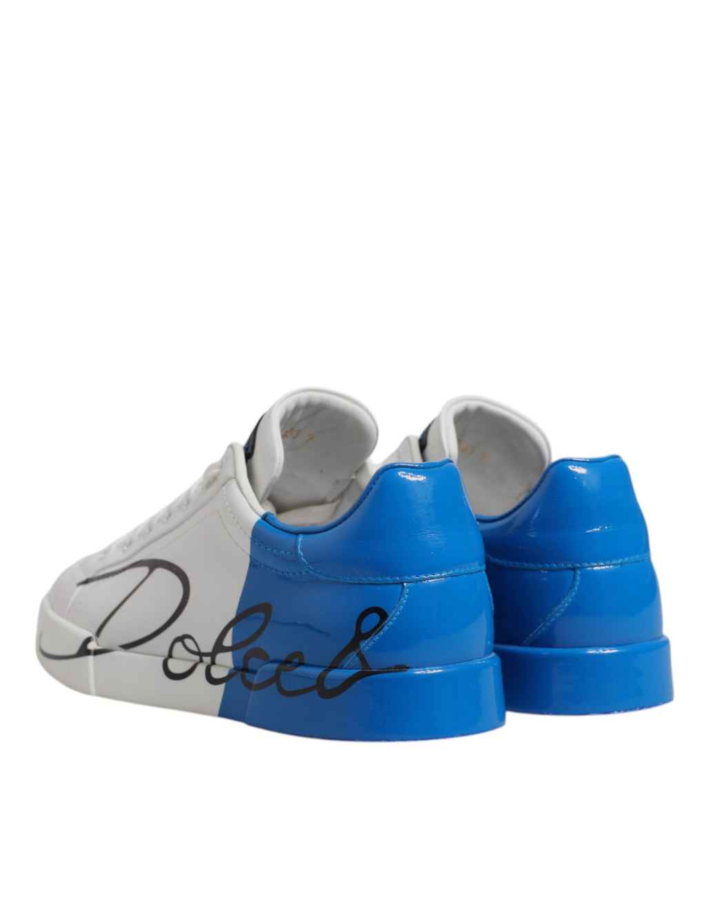 Chaussures sneakers basses Dolce & Gabbana en cuir blanc et bleu avec logo, chaussures de sport élégantes et confortables.
