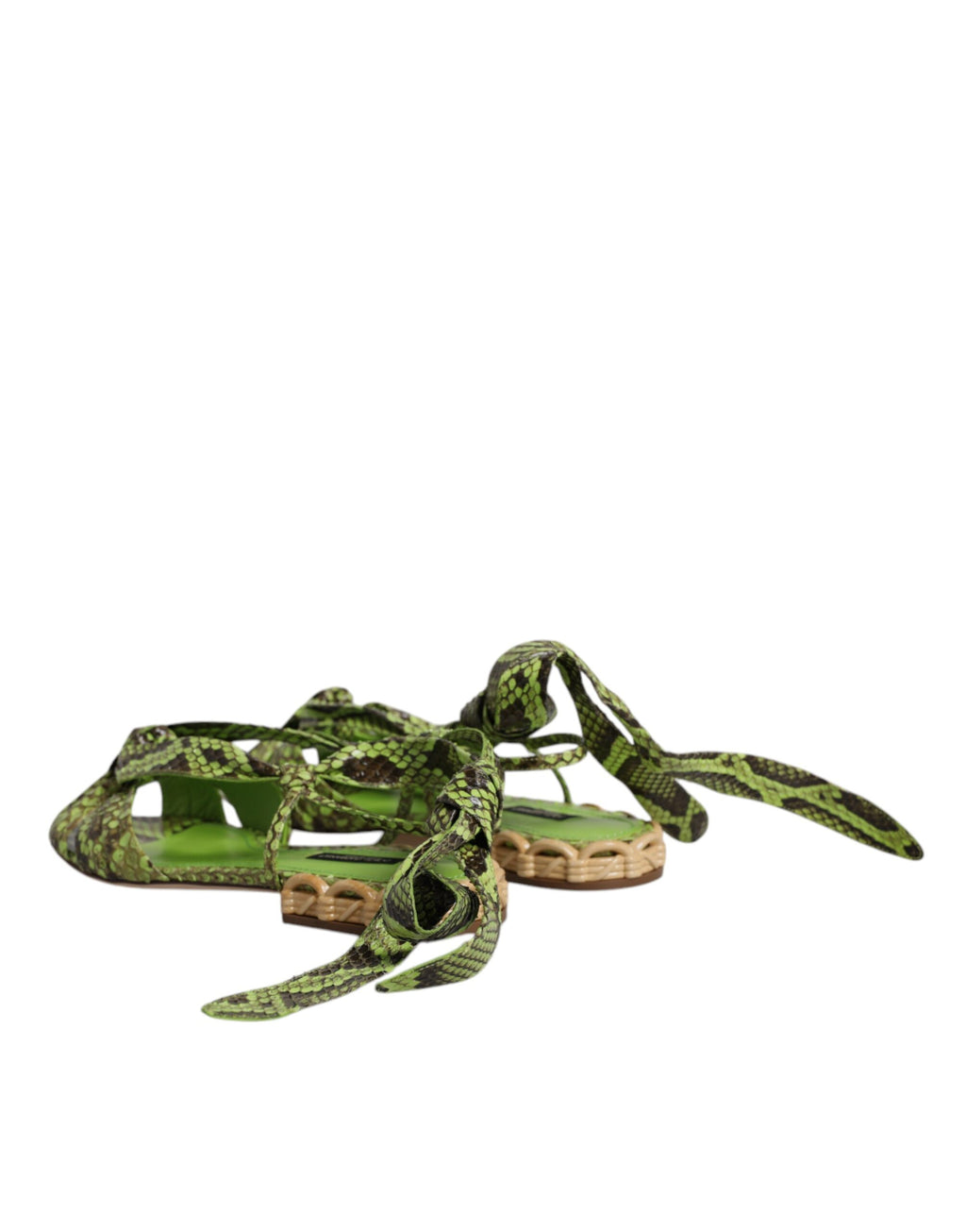 Sandales à talons ankle-wrap Dolce & Gabbana imprimé animal vert, chaussures élégantes avec motif sauvage.