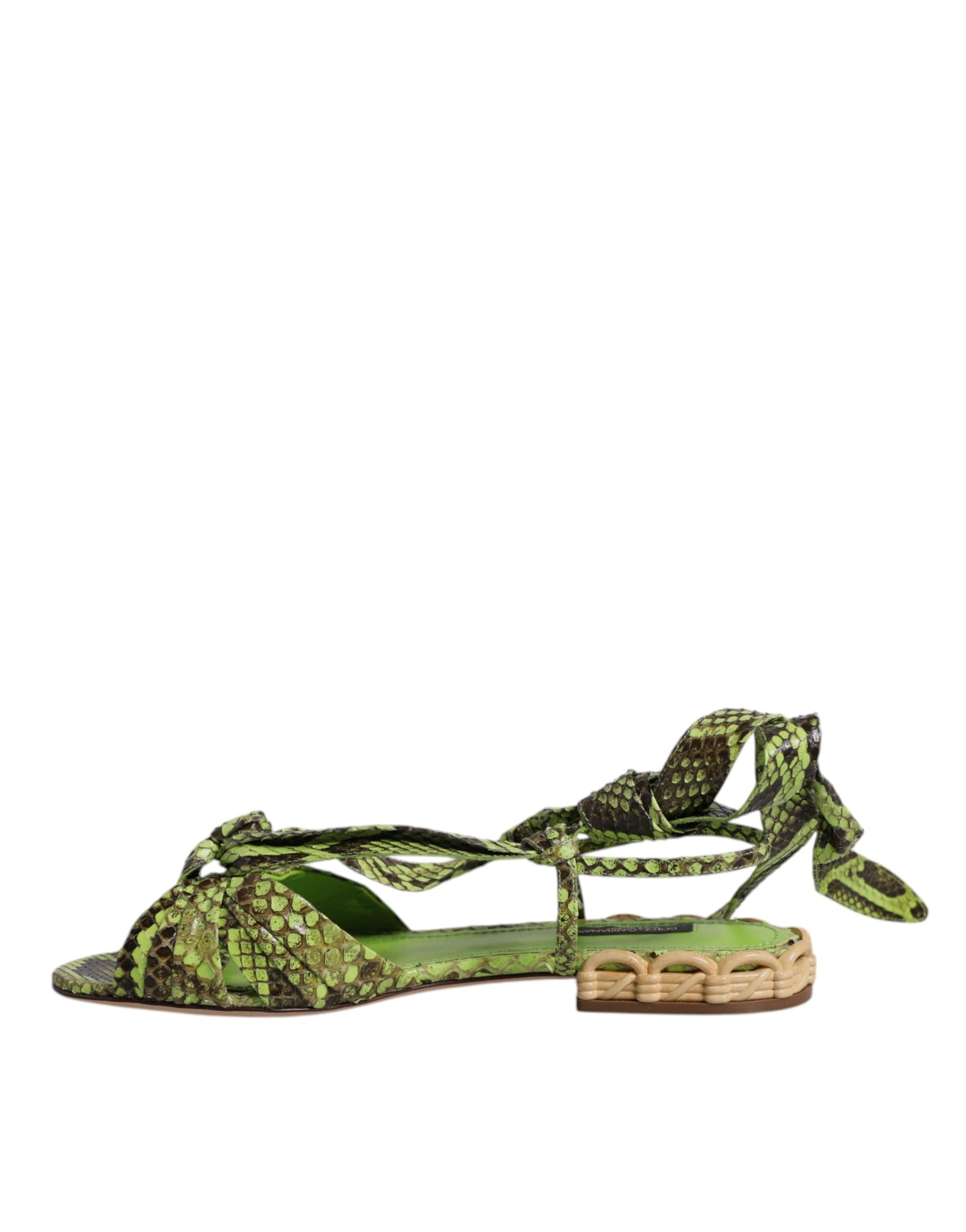 Sandales à talons Dolce & Gabbana à imprimé animal vert avec bride à la cheville, chaussures élégantes et tendance.