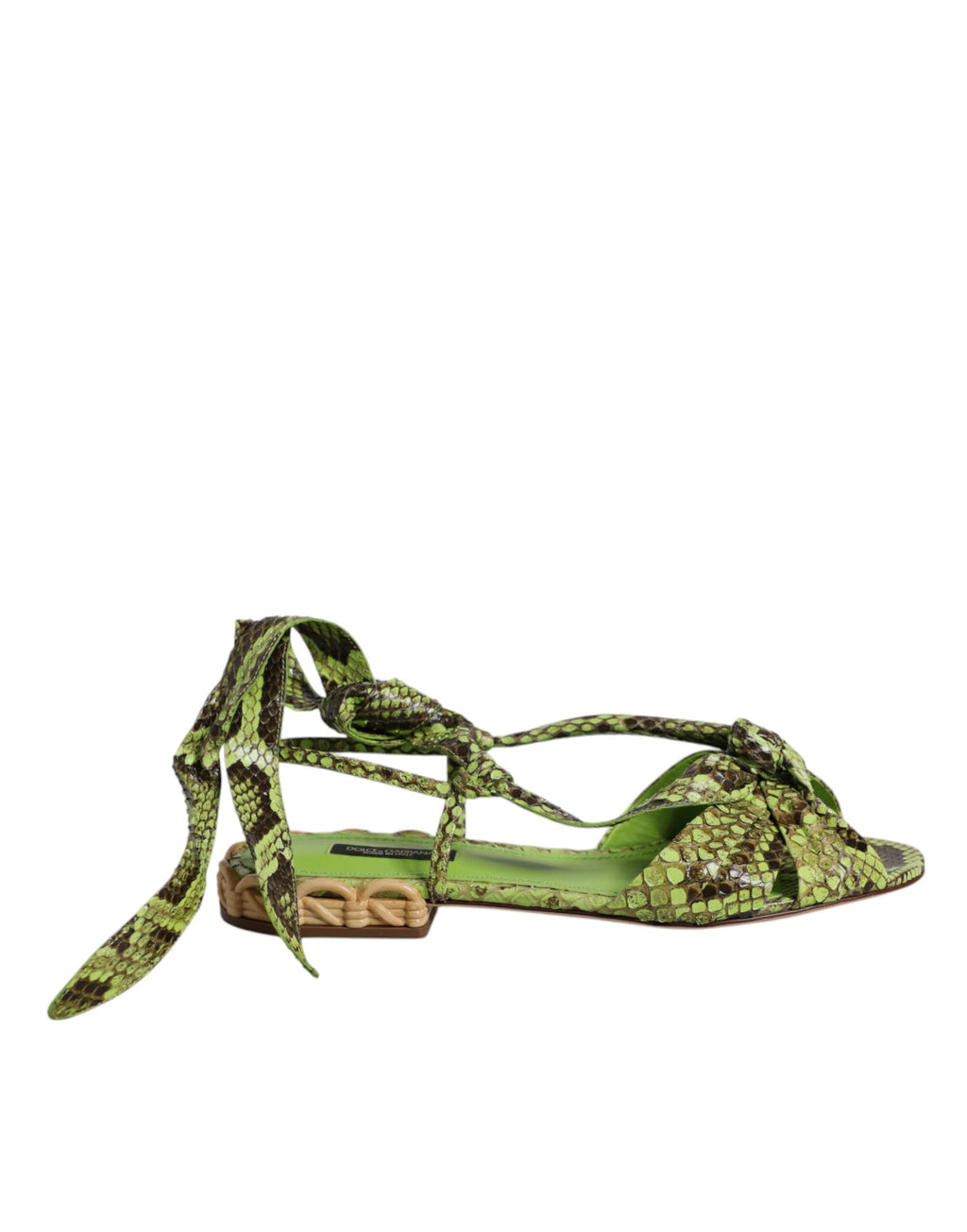 Sandales à talons Dolce & Gabbana à imprimé animal vert avec bride à la cheville, chaussures élégantes et tendance.