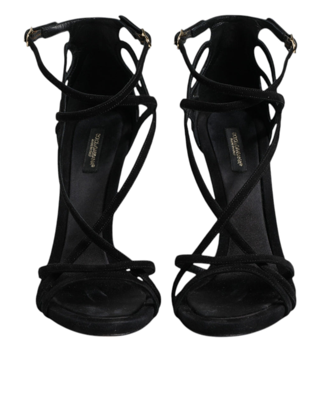 Sandales à talons stilettos en cuir noir de Dolce & Gabbana, chaussures élégantes pour femmes.