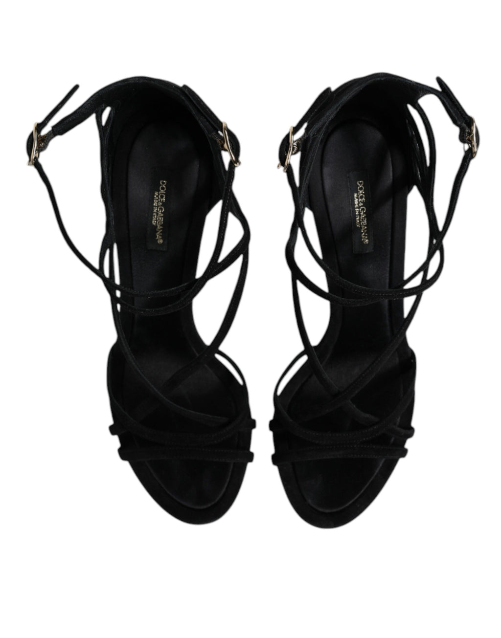 Sandales à talons stilettos en cuir noir de Dolce & Gabbana, chaussures élégantes pour femmes, vue de face.