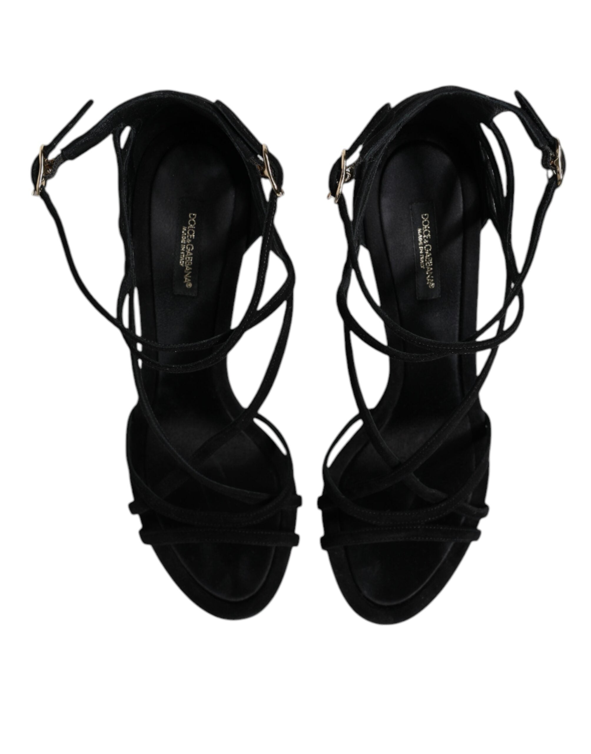 Sandales à talons stilettos en cuir noir de Dolce & Gabbana, chaussures élégantes pour femmes, vue de face.
