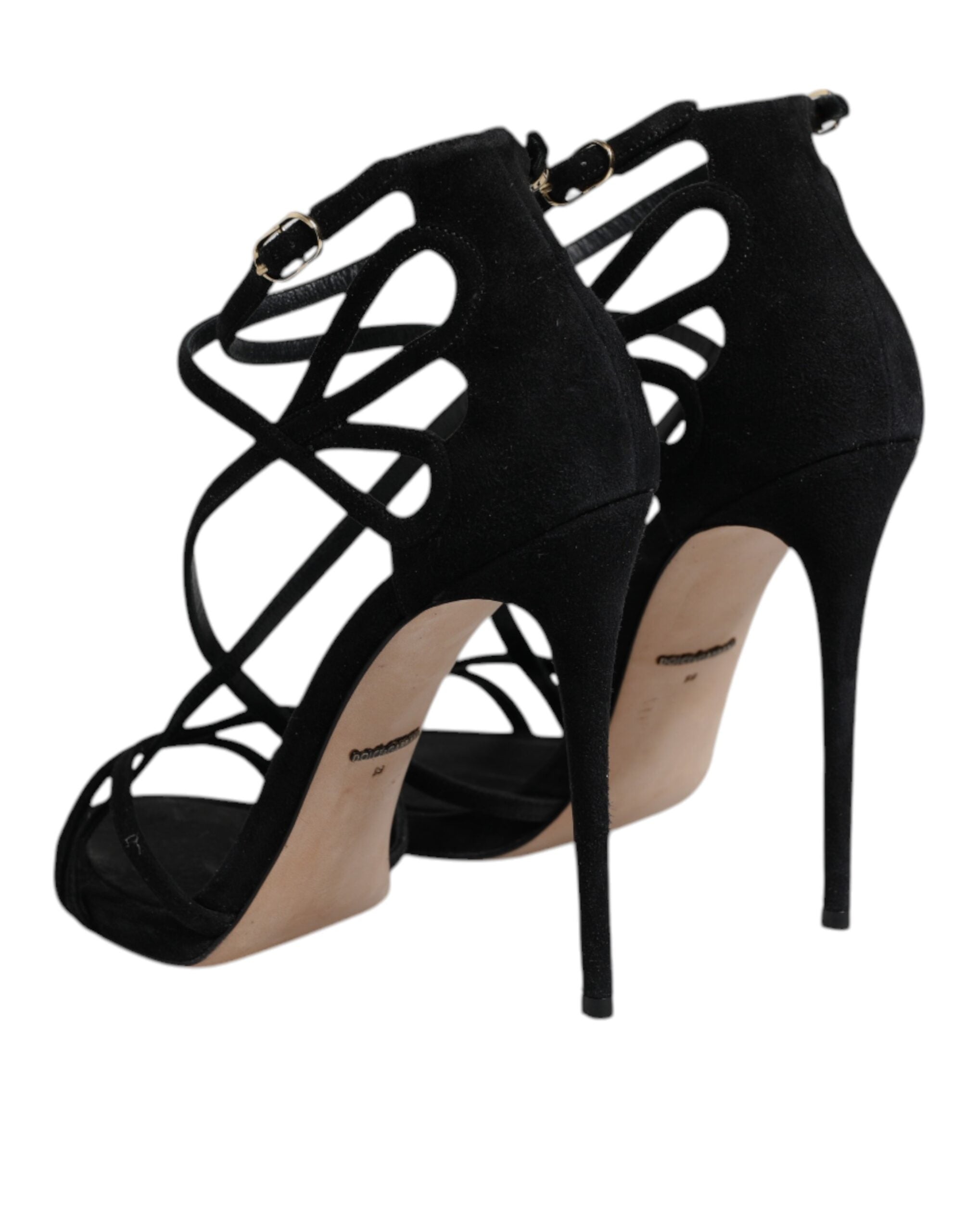Sandales à talons aiguilles en cuir noir de Dolce & Gabbana, chaussures élégantes avec bride fine et design sophistiqué.