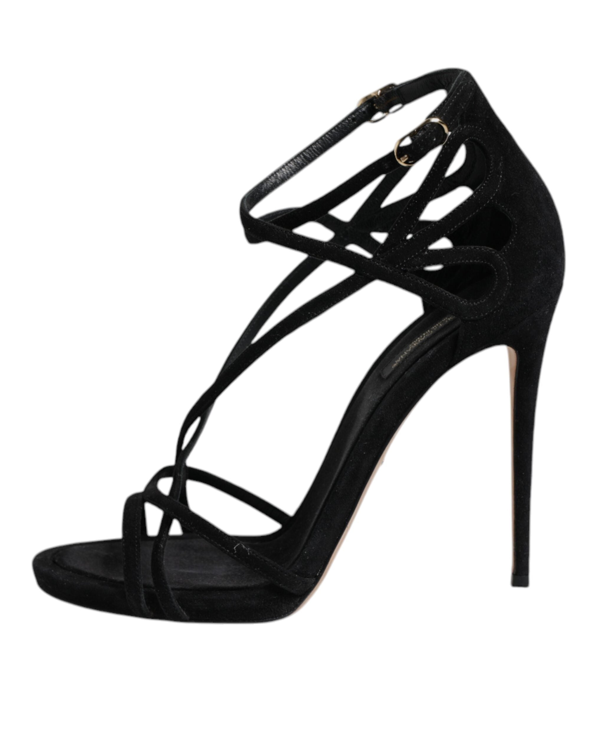 Sandales à talons aiguilles en cuir noir de Dolce & Gabbana, chaussures élégantes avec design sophistiqué et finitions soignées