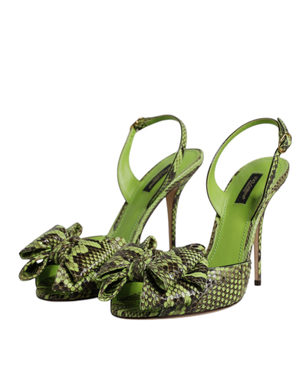 Sandales à talons en cuir de python vert Dolce & Gabbana, chaussures élégantes avec talons hauts et design sophistiqué.