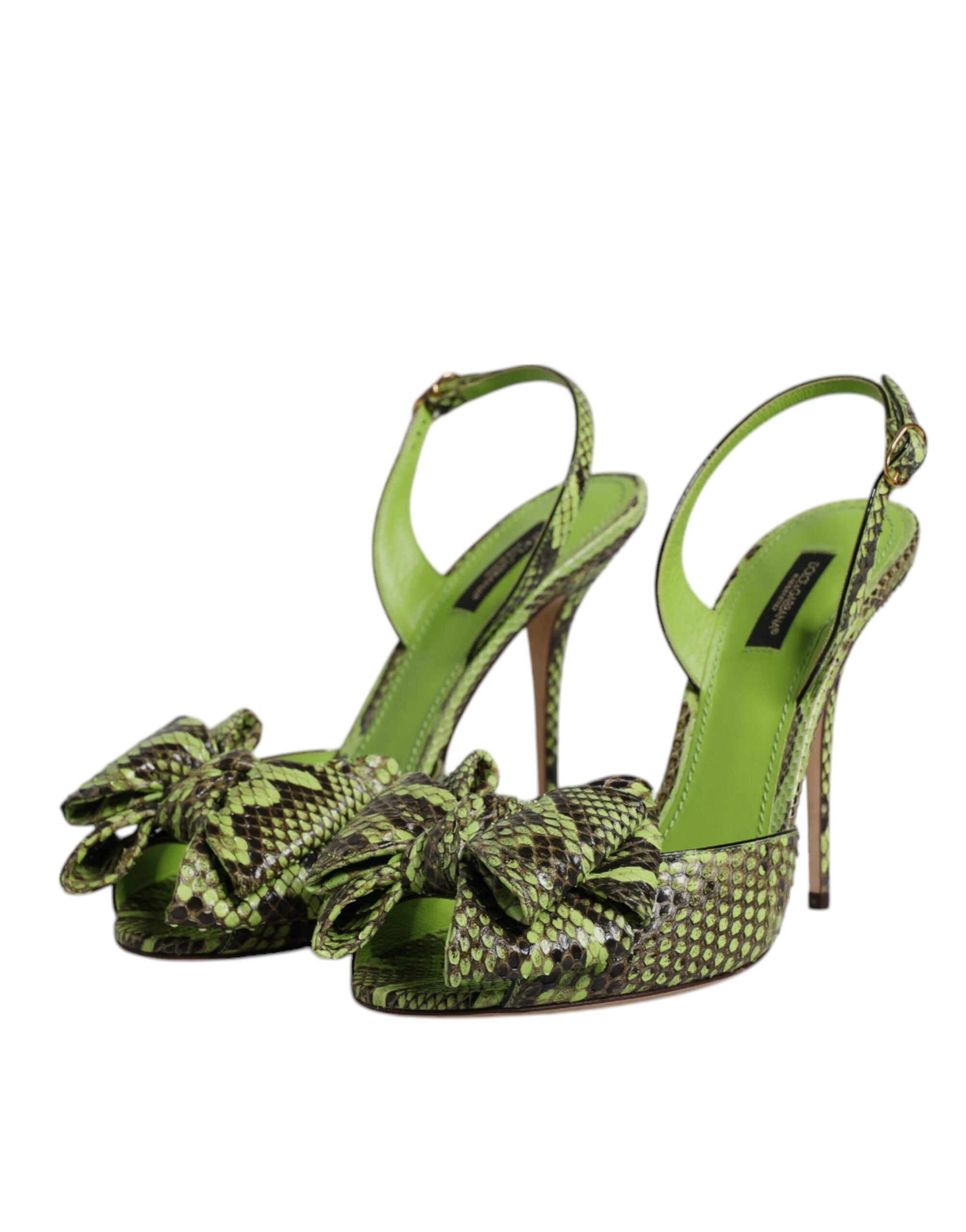 Sandales à talons en cuir de python vert Dolce & Gabbana, chaussures élégantes avec talons hauts et design sophistiqué.