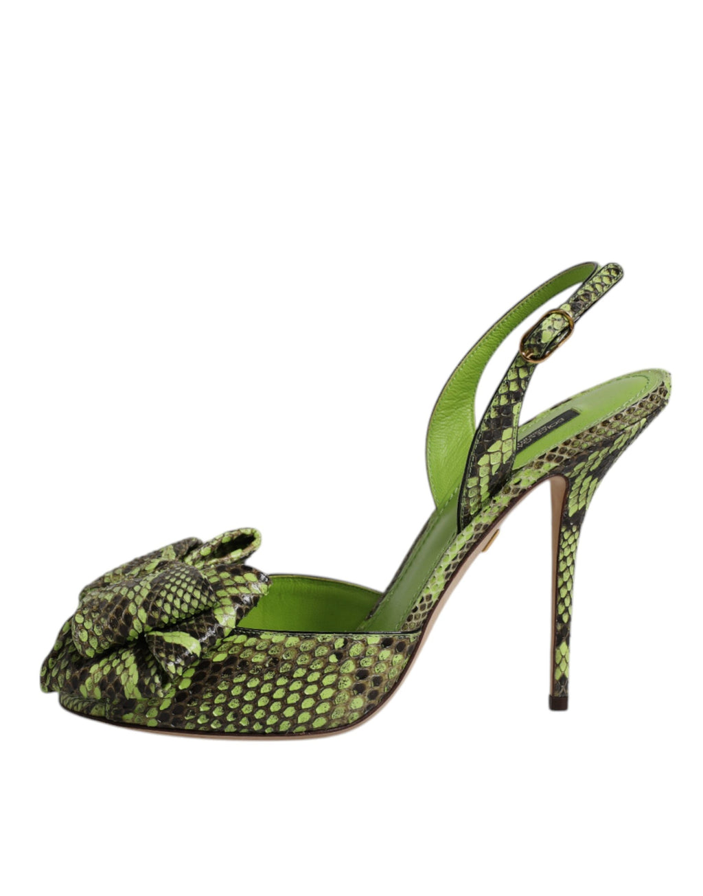 Sandales à talons en python vert de Dolce & Gabbana, chaussures élégantes en cuir avec finition sophistiquée.