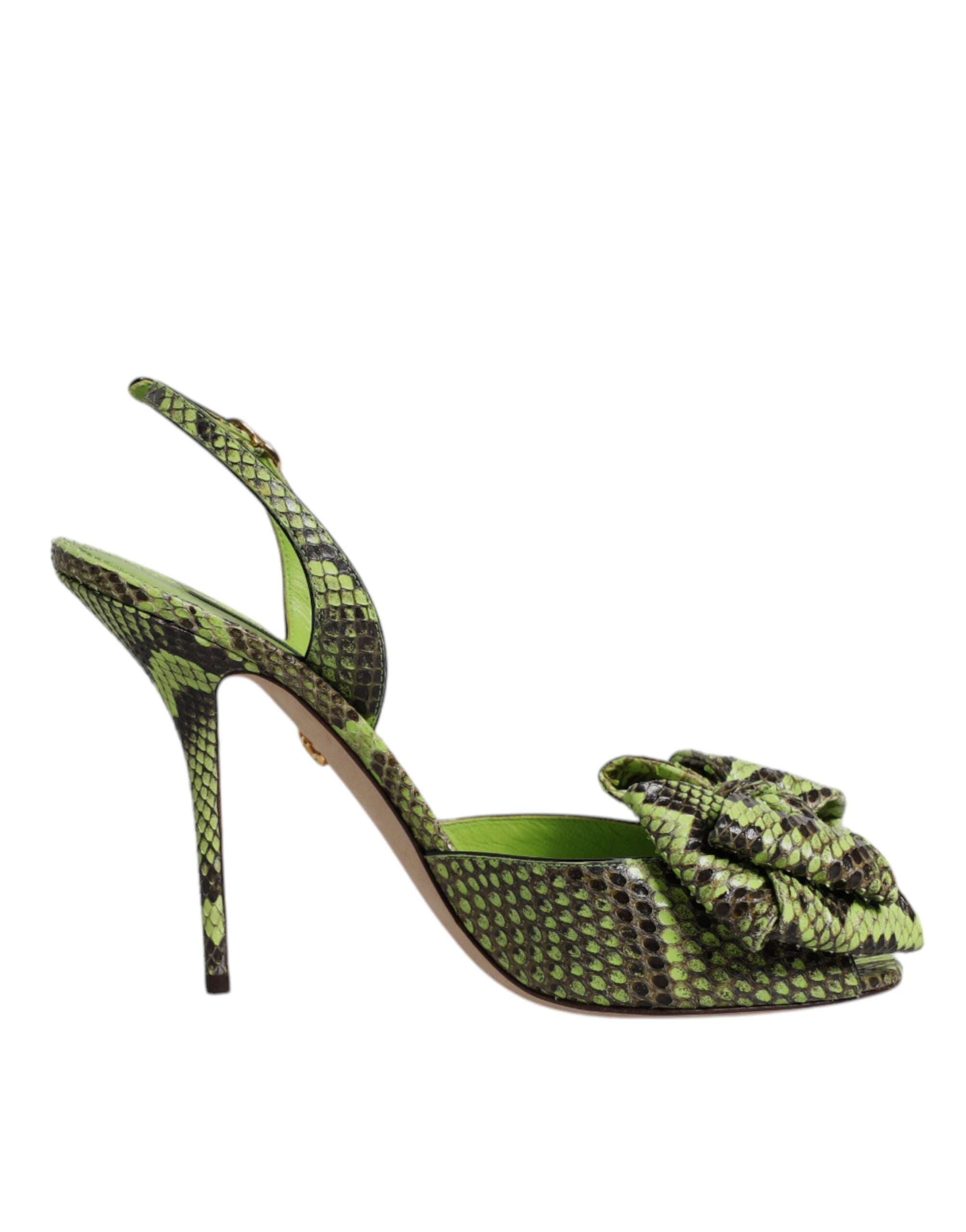 Chaussures à talons en cuir de python vert de Dolce & Gabbana, sandales élégantes et sophistiquées.