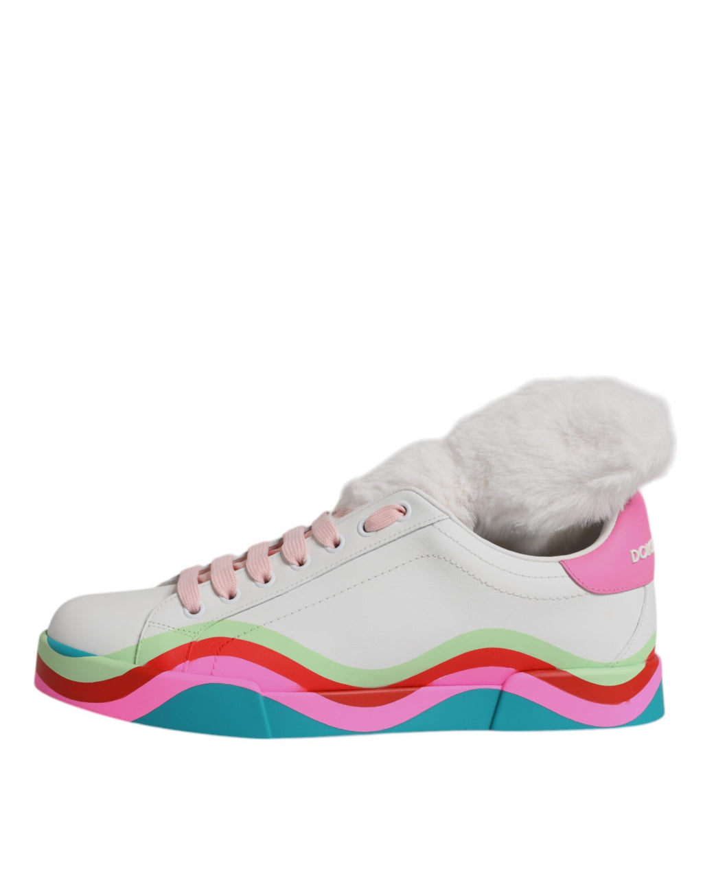 Chaussures Dolce & Gabbana multicolores, baskets basses, sneakers à semelle plate et design coloré visible sur l'image.