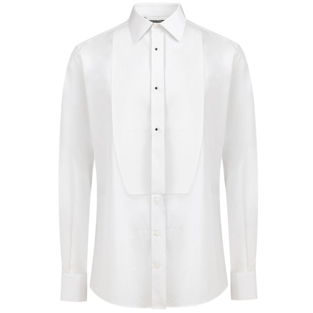 Chemise blanche en coton de Dolce & Gabbana, vêtement élégant pour homme, avec col classique et boutons visibles.