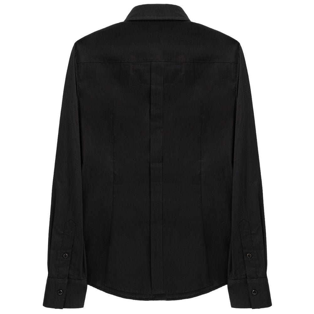 Chemise noire en coton de Dolce & Gabbana, vêtement élégant à manches longues et col classique, sur un fond neutre.