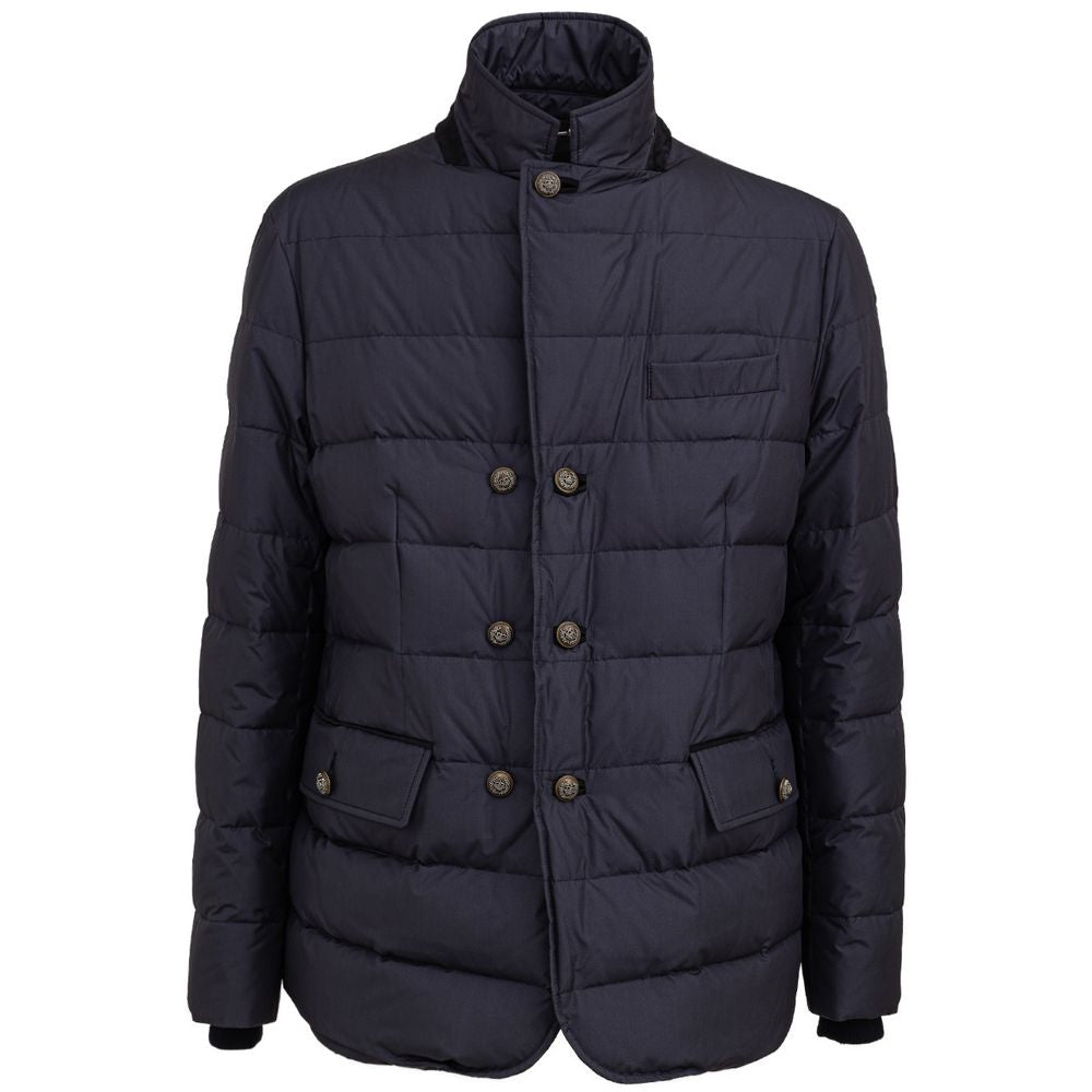 Manteau en polyester bleu de Dolce & Gabbana, élégant et moderne, avec une coupe classique visible sur l'image.