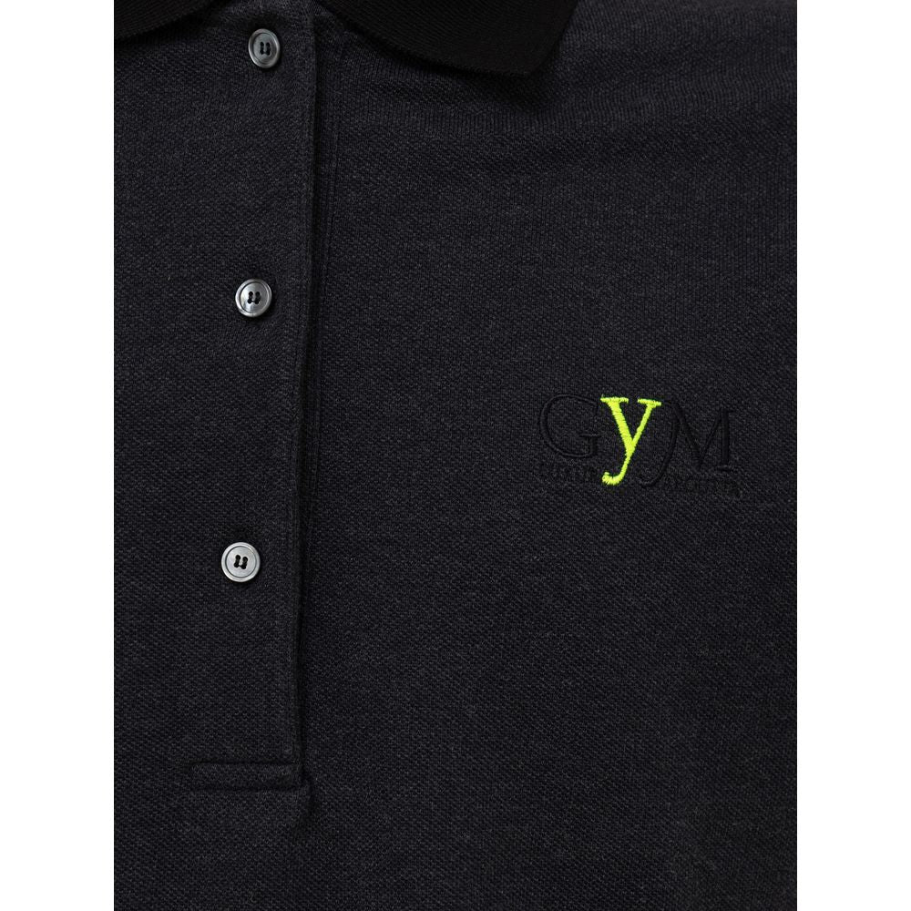 Chemise polo noire en coton Fendi, détail du col et des boutons, tissu souple et élégant, vue de face.