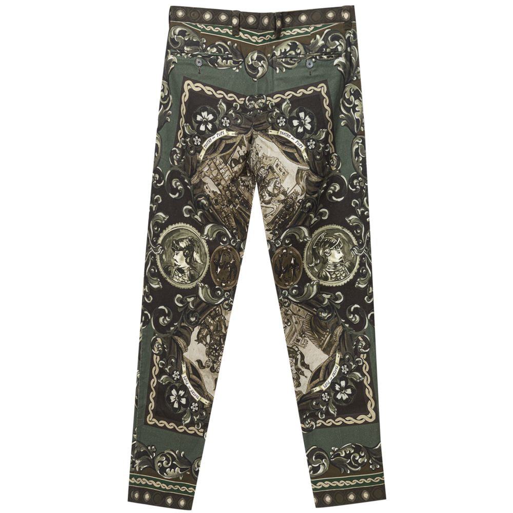Pantalons décontractés en coton vert de Dolce & Gabbana, style casual, avec coupe confortable et détails élégants.