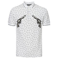 Chemise polo en coton blanc Dolce & Gabbana, détail du col avec logo, vue de face.