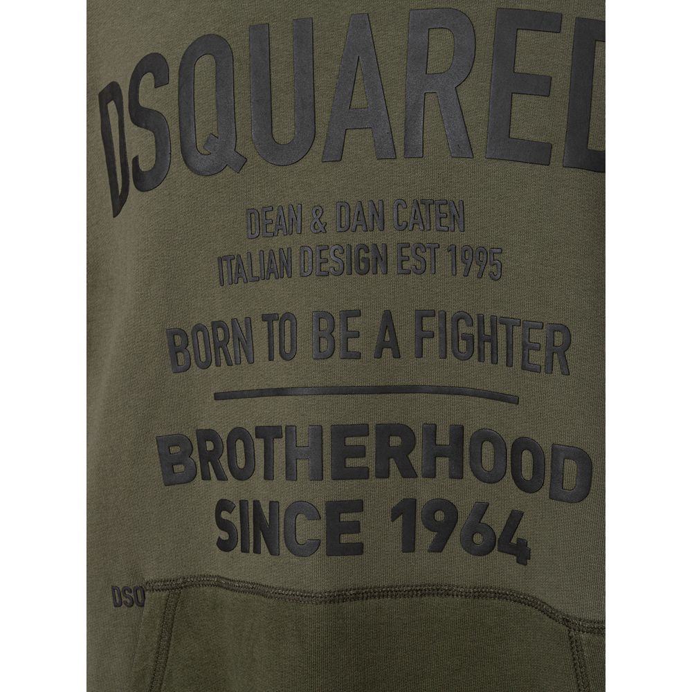 Sweat-shirt en coton vert de Dsquared² avec logo, porté sur un mannequin, vue de face.