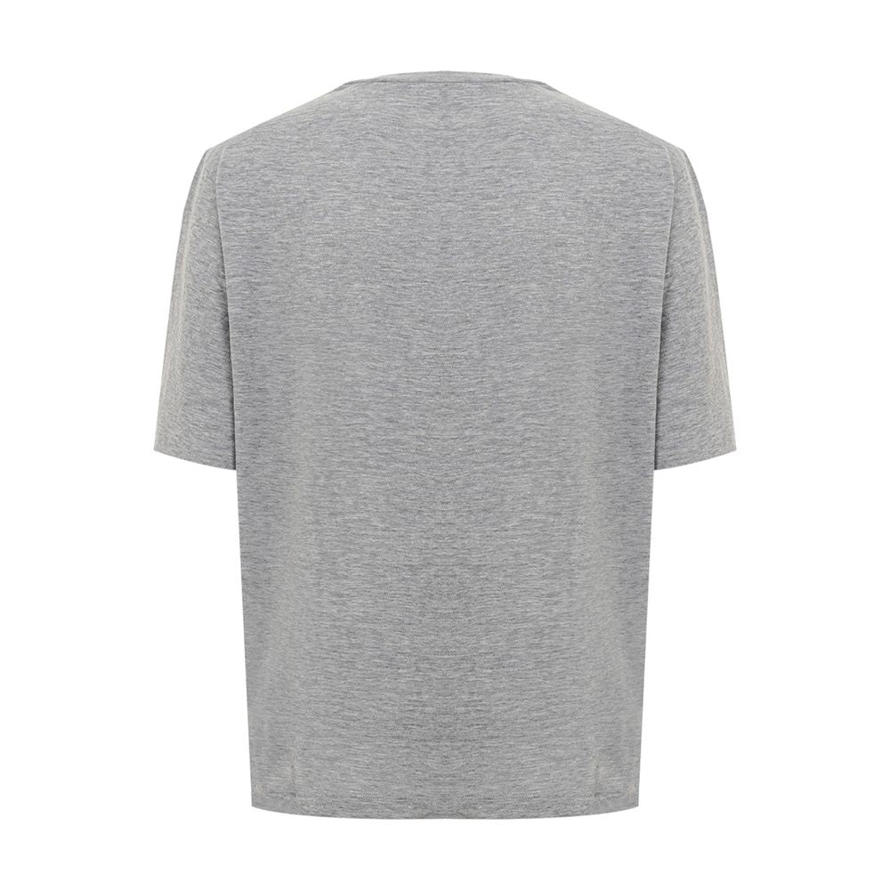 T-shirt gris en coton de la marque Dsquared², coupe classique, visible avec col rond et logo discret sur le devant.