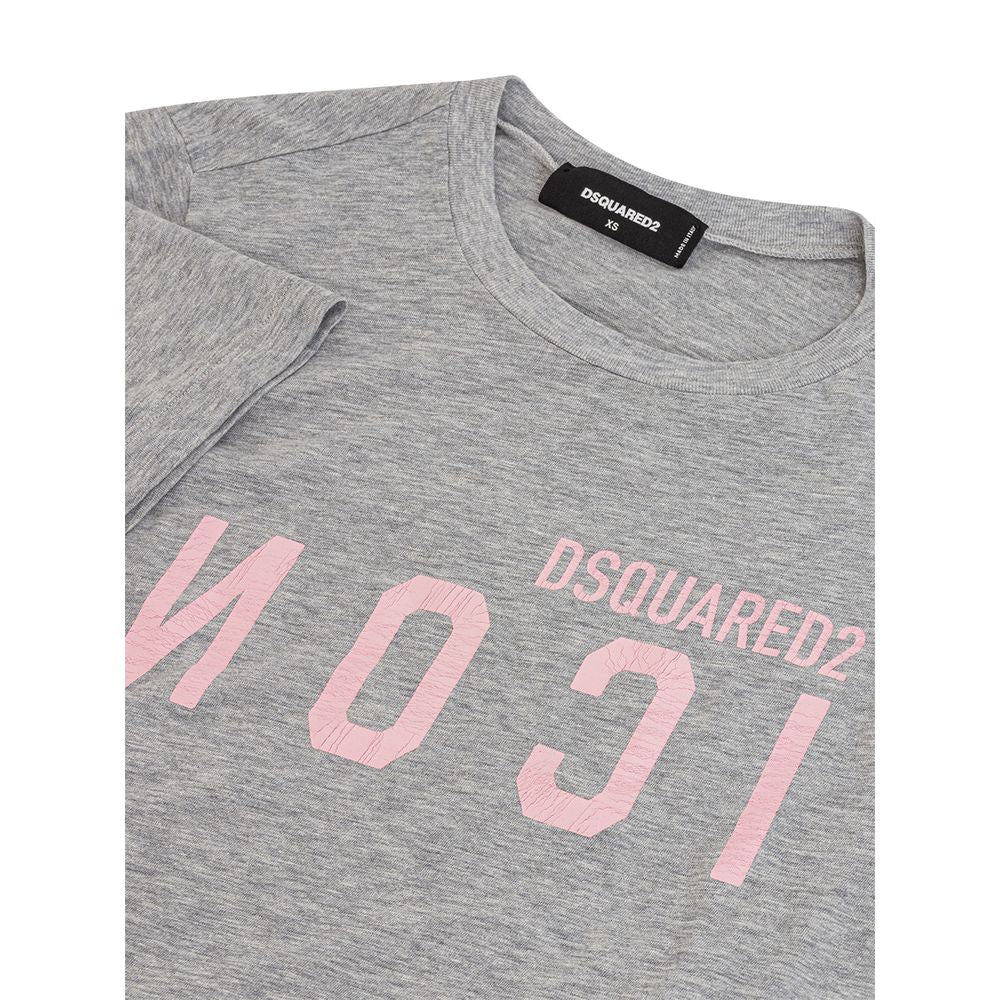 T-shirt gris en coton de la marque Dsquared², coupe classique avec logo discret visible sur le devant.