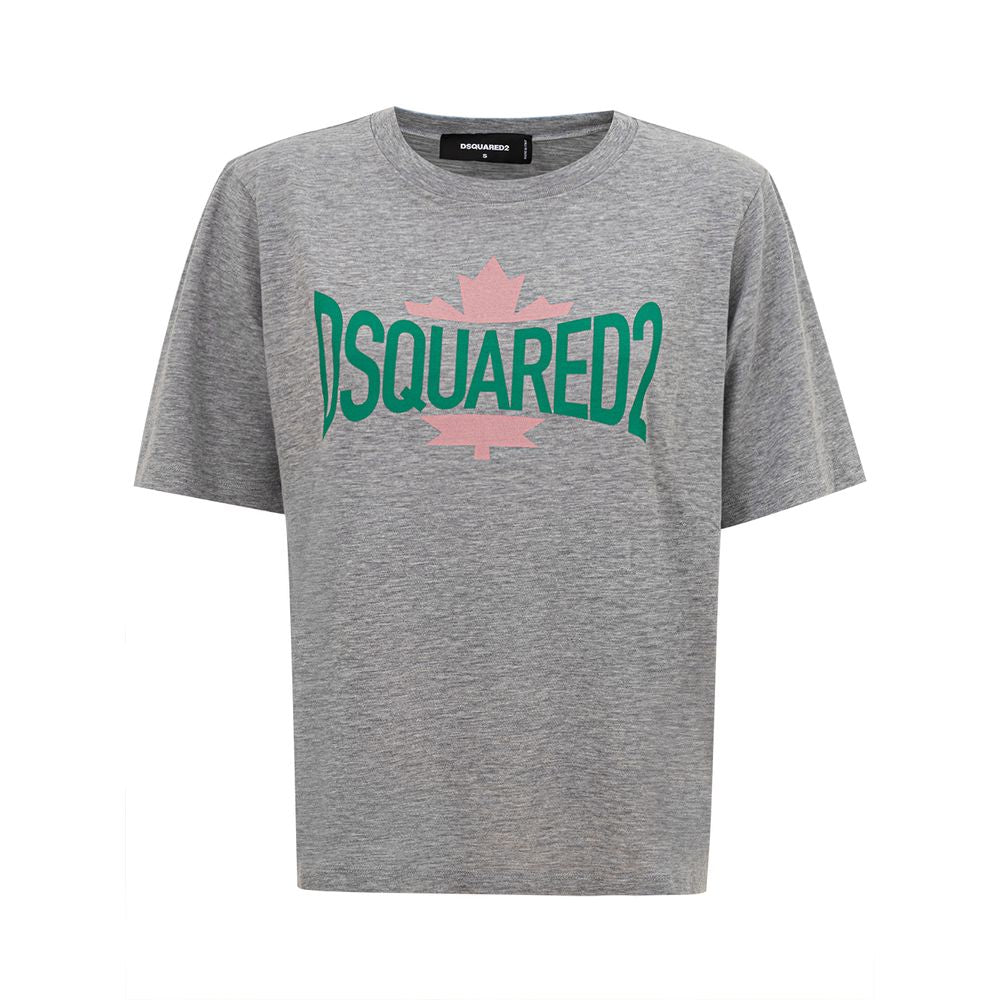 T-shirt en coton gris de la marque Dsquared², coupe classique, porté de face, détails simples et confortables.