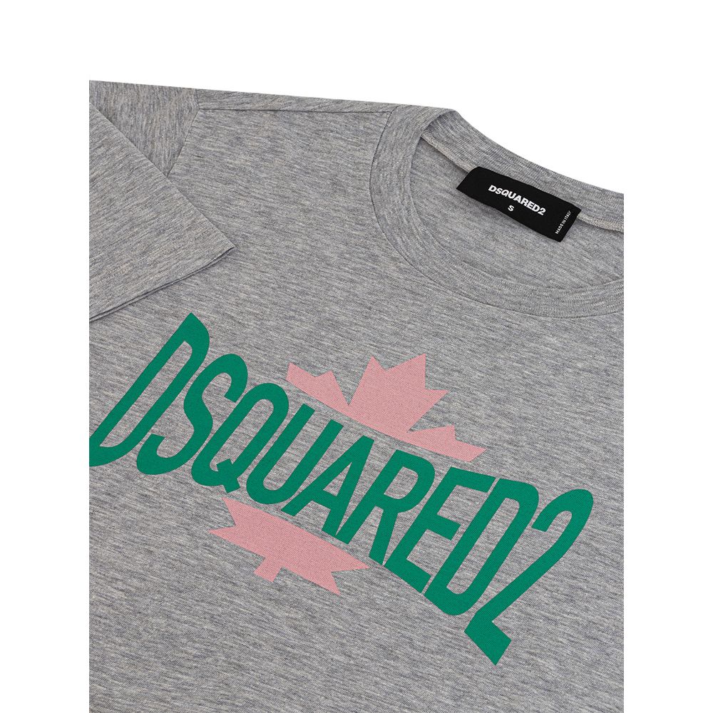 T-shirt gris en coton de la marque Dsquared², vue de face, avec logo discret sur la poitrine.