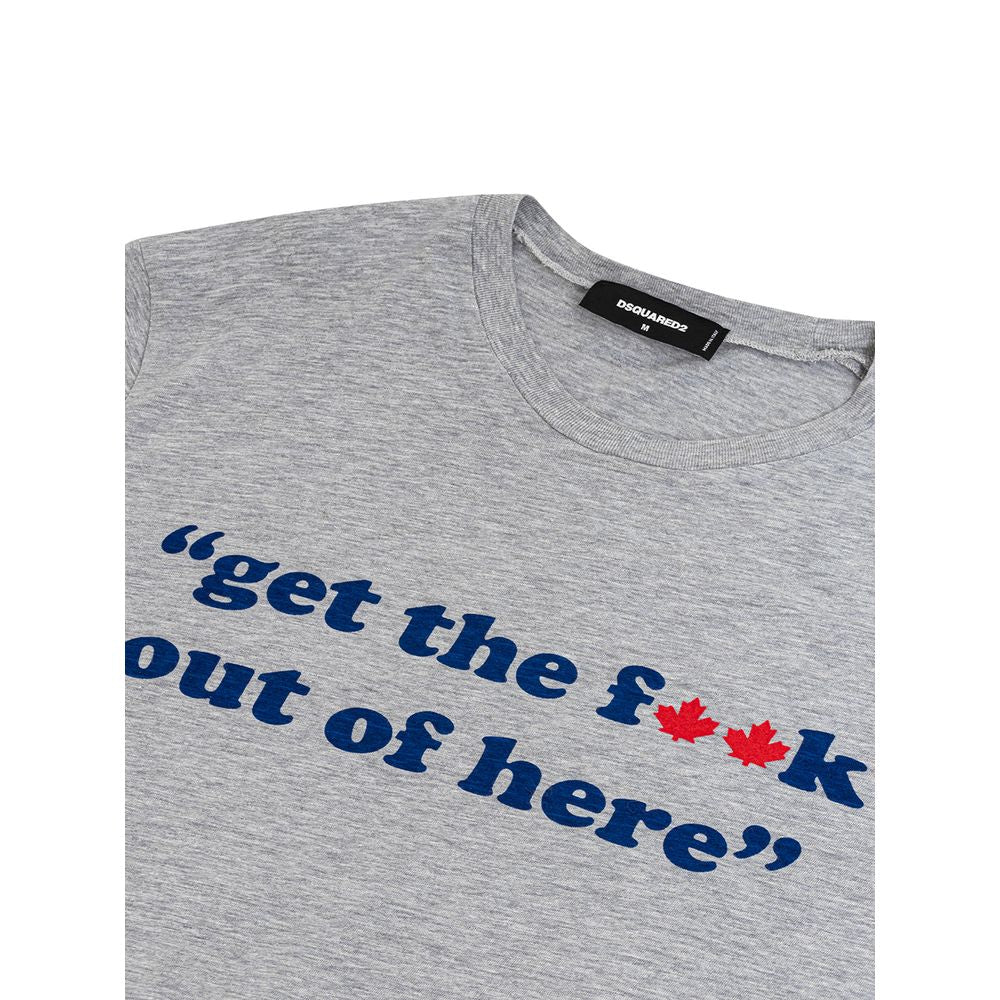 T-shirt en coton gris de la marque Dsquared², coupe classique et logo visible sur le devant.