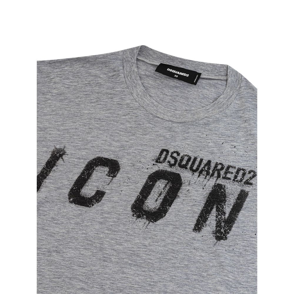 T-shirt gris en coton de la marque Dsquared², coupe classique, visible en gros plan sur fond neutre