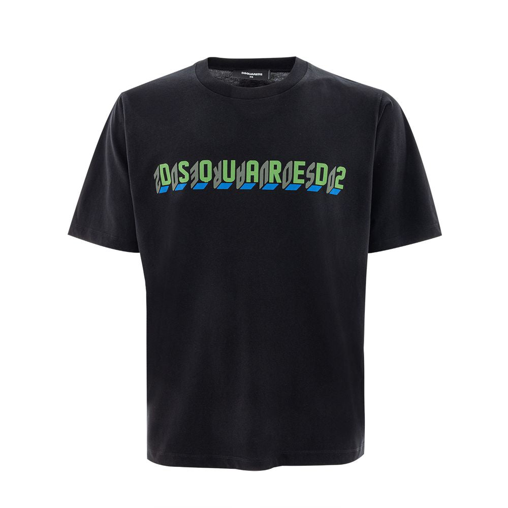 T-shirt en coton noir de la marque Dsquared², coupe classique, visible sur l'image.