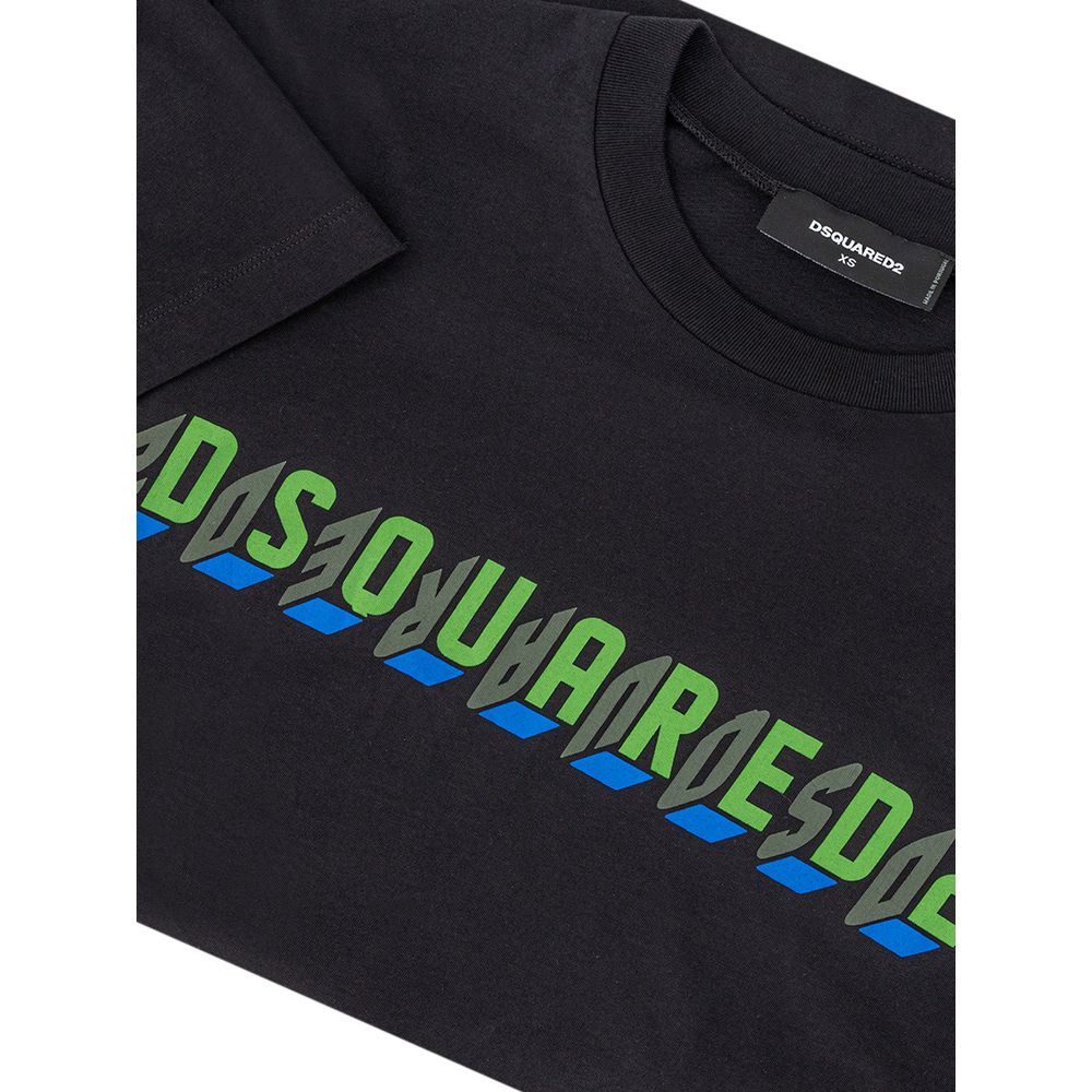 T-shirt en coton noir de Dsquared², coupe classique, visible en gros plan sur un fond neutre.