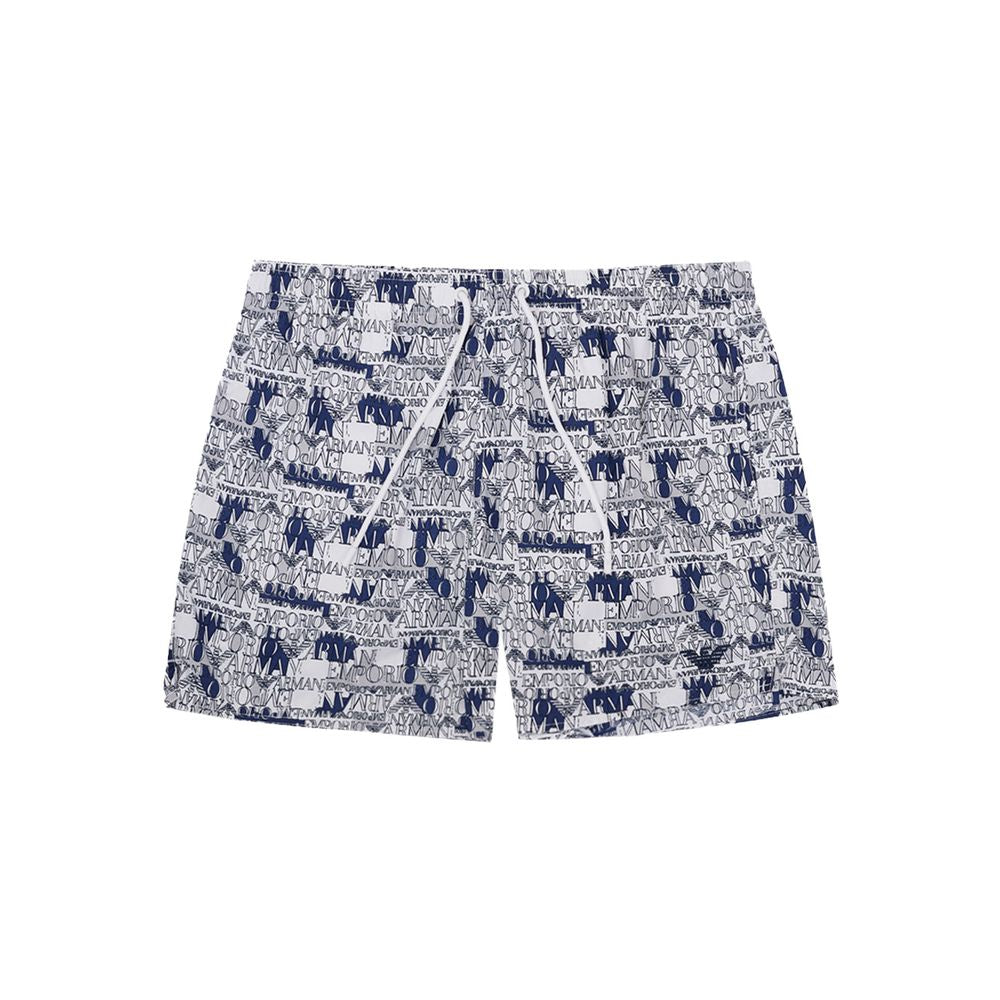 Shorts de bain en polyester blanc Emporio Armani, vue de face, avec logo visible, pour homme.