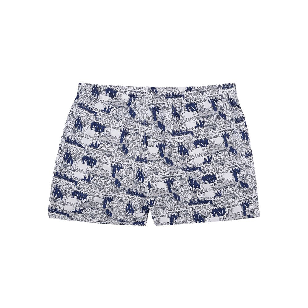 Short de bain en polyester blanc Emporio Armani, avec logo discret, pour homme, visible dans l'image.