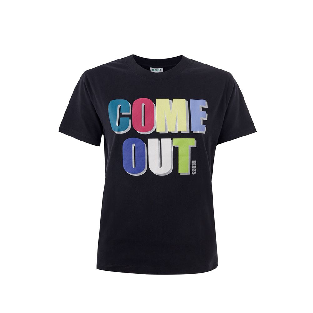 T-shirt en coton noir de la marque Kenzo avec logo visible, porté par un mannequin sur fond blanc.