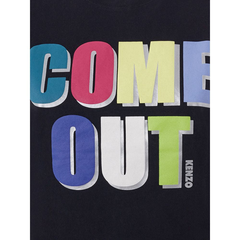 T-shirt noir en coton de la marque Kenzo, vue de face, avec logo discret sur la poitrine.