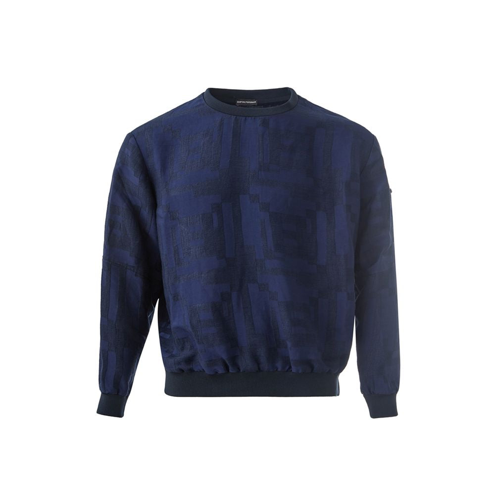 T-shirt en lin bleu Emporio Armani, coupe décontractée, avec logo discret sur la poitrine, porté sur un mannequin.