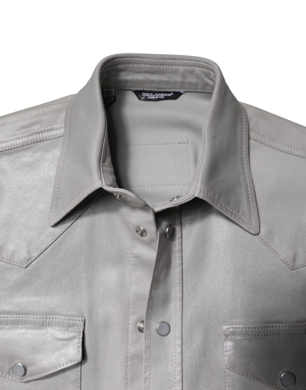 Chemise boutonnée en coton gris métallisé de Dolce & Gabbana, style élégant et moderne.