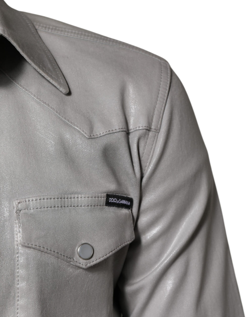 Chemise en coton gris métallique Dolce & Gabbana avec boutons, vue de face sur le produit.