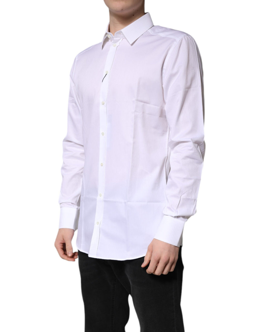 Chemise formelle en coton blanc Dolce & Gabbana avec col, détails dorés, pour homme, visible sur l'image.