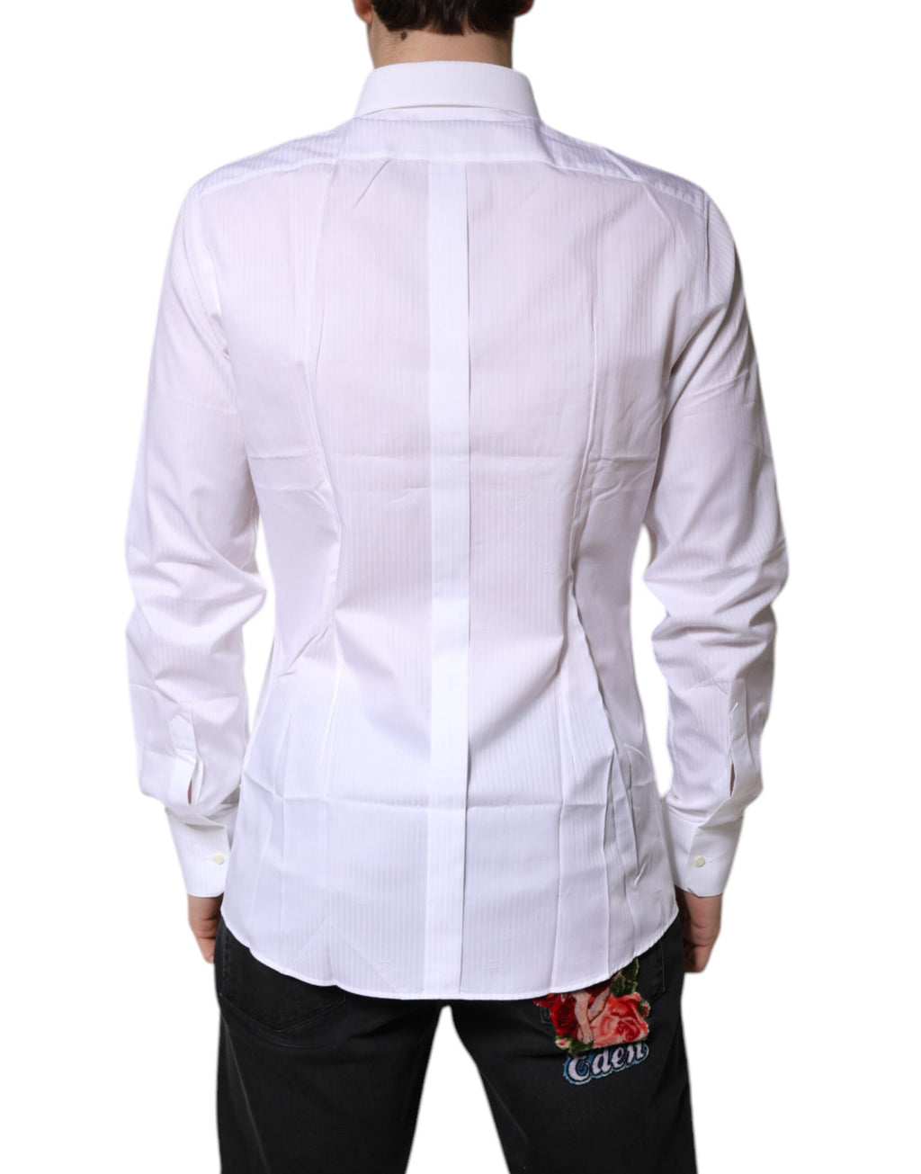 Chemise formelle blanche en coton Dolce & Gabbana avec col, ornement doré, pour homme.