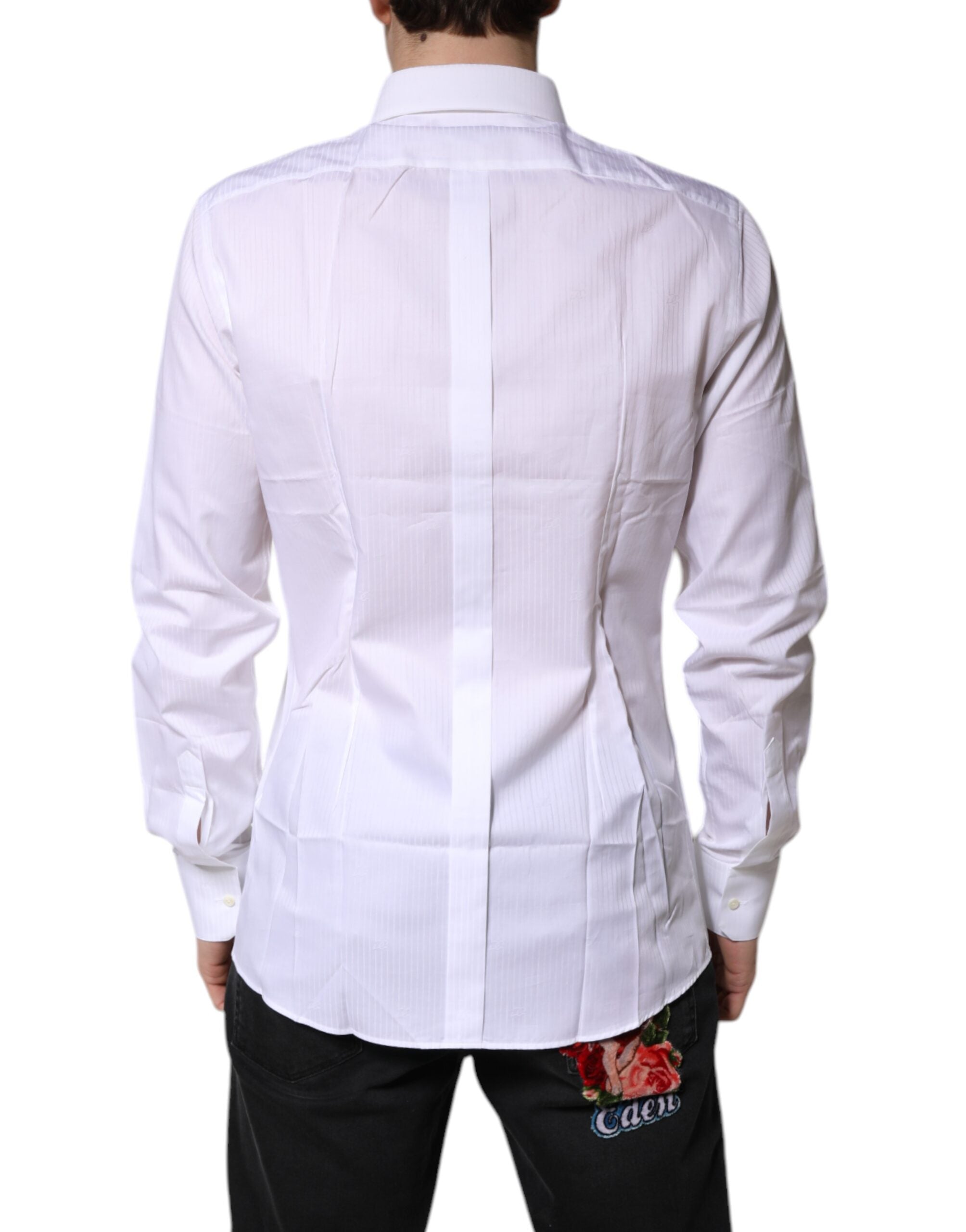 Chemise formelle blanche en coton Dolce & Gabbana avec col, ornement doré, pour homme.