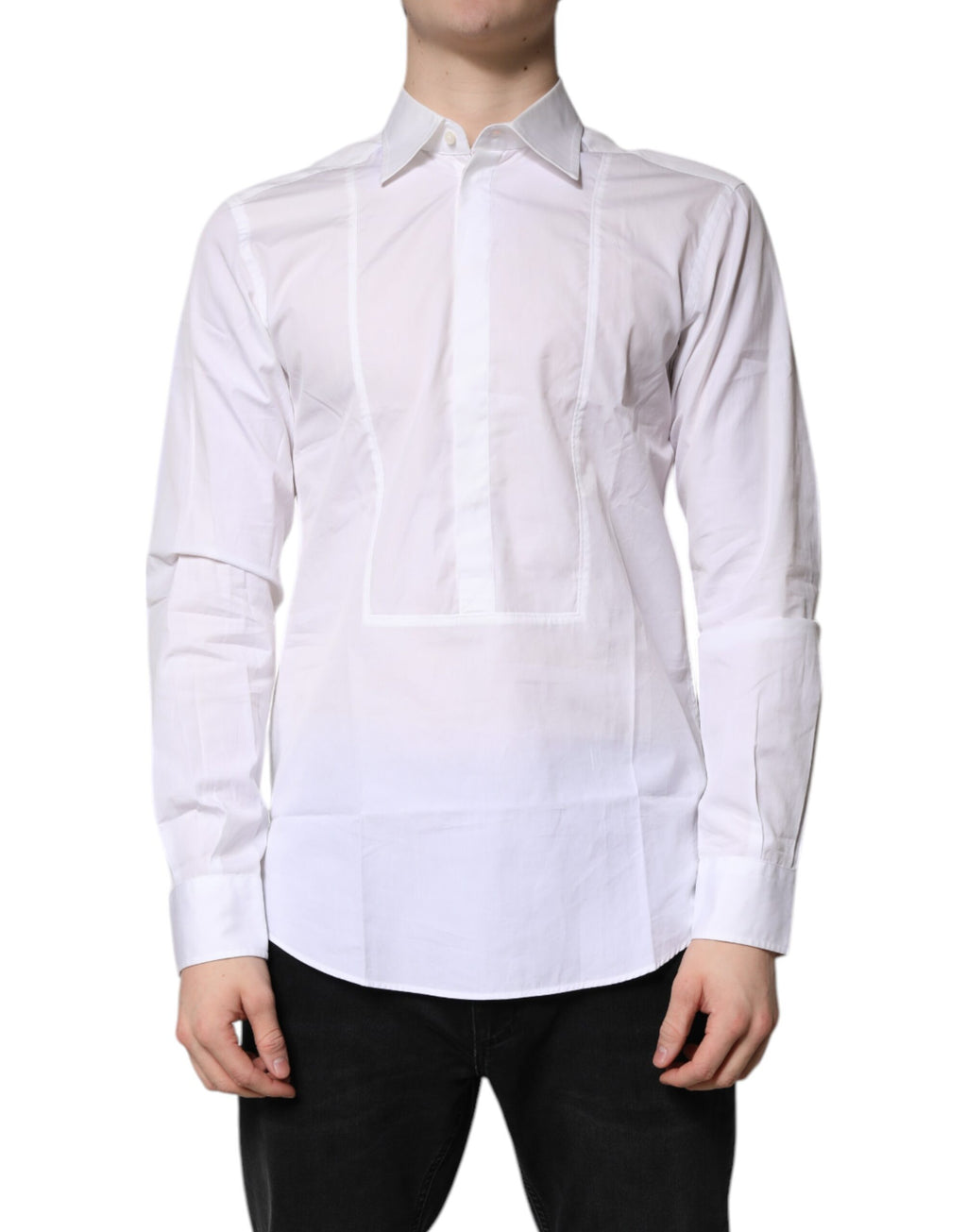 Chemise formelle blanche en coton de Dolce & Gabbana avec col, vue de face.