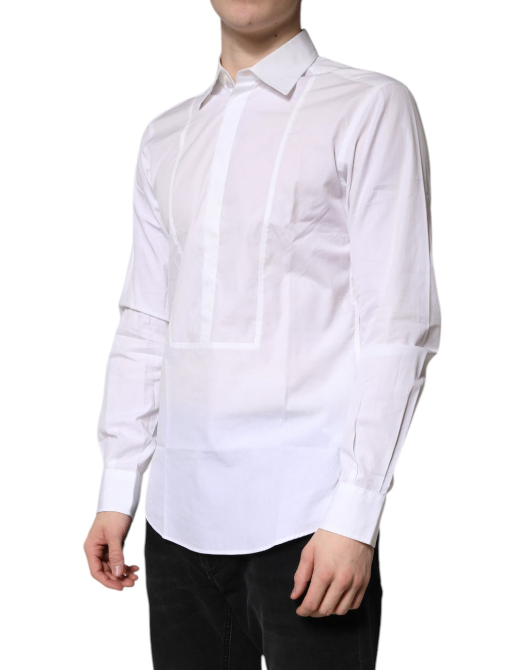 Chemise blanche en coton Dolce & Gabbana avec col formel, vêtement élégant pour occasions habillées.