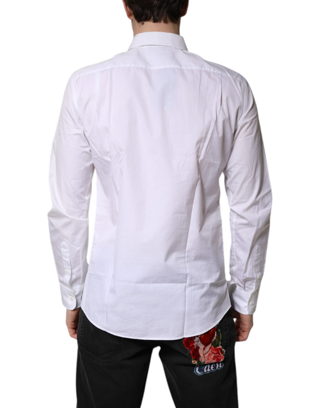 Chemise blanche en coton Dolce & Gabbana avec col formel, vêtement élégant pour occasions habillées.