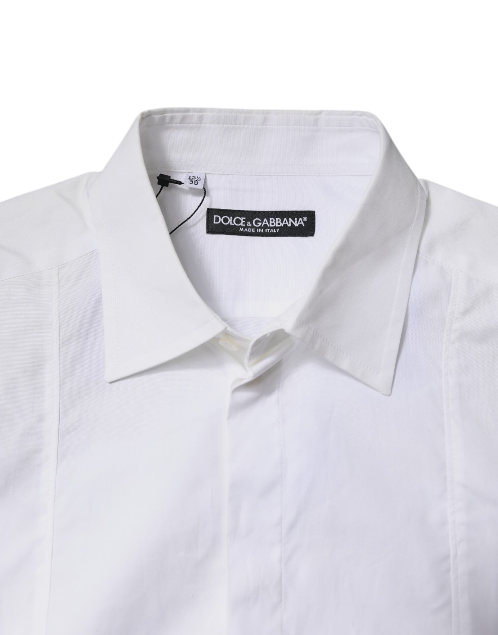 Chemise formelle blanche en coton de Dolce & Gabbana avec col, élégante et classique, pour femmes ou hommes.