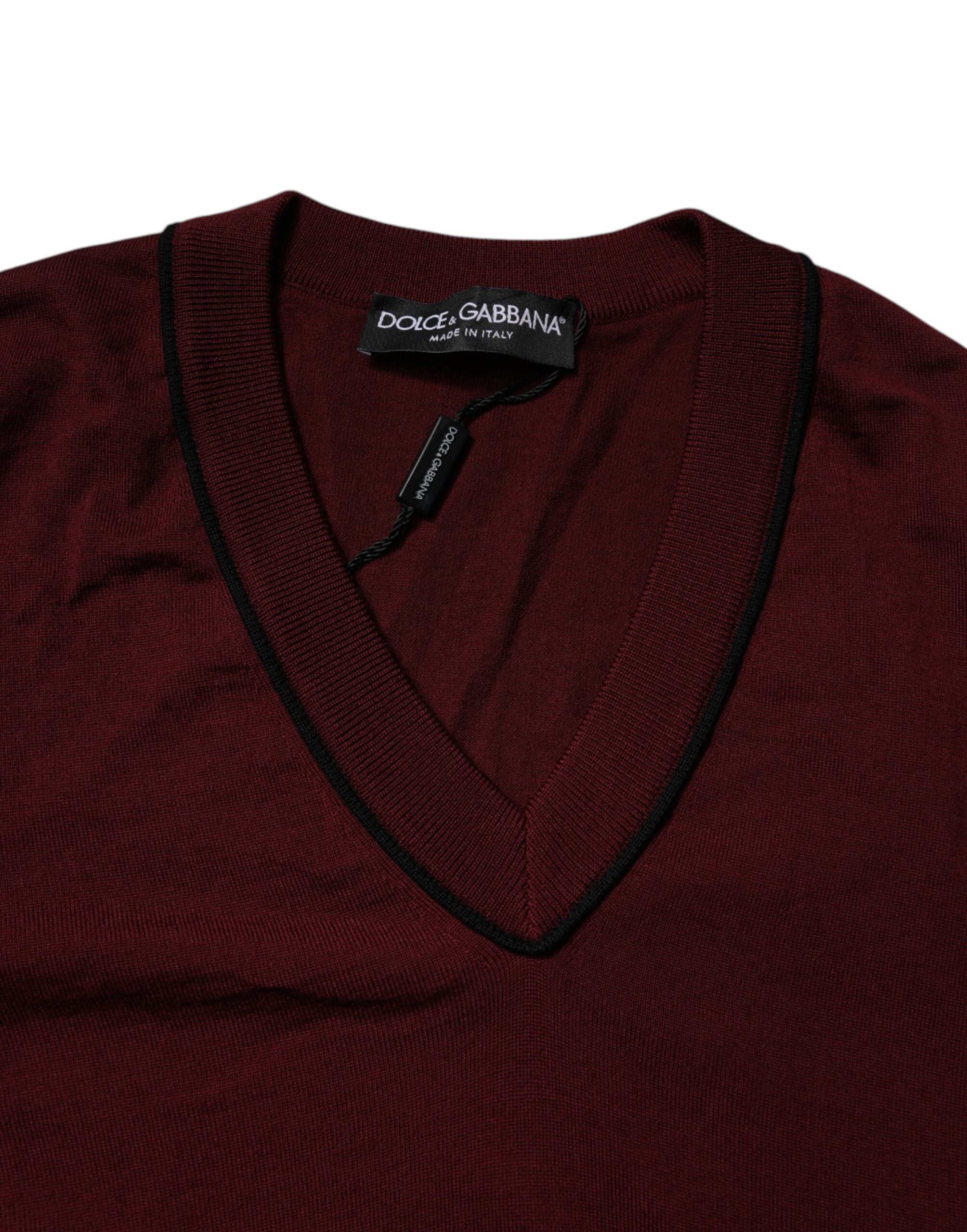 Pull à col en V en cachemire marron foncé de Dolce & Gabbana, pull-over pour homme, doux et élégant.