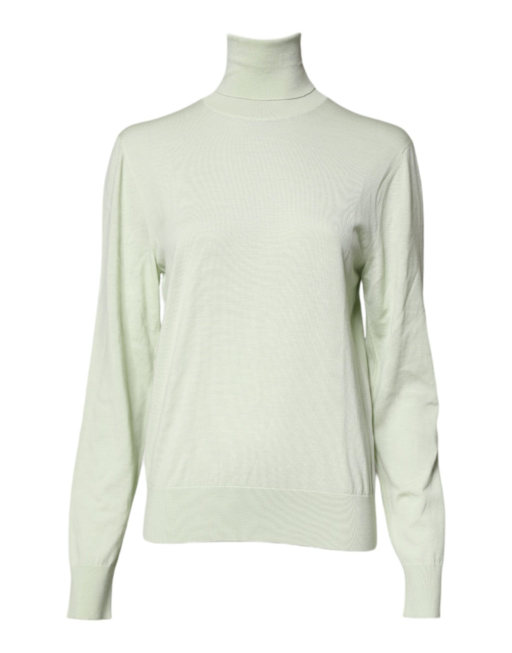 Pull en laine vert clair Dolce & Gabbana avec col roulé, sweater élégant porté sur un mannequin.