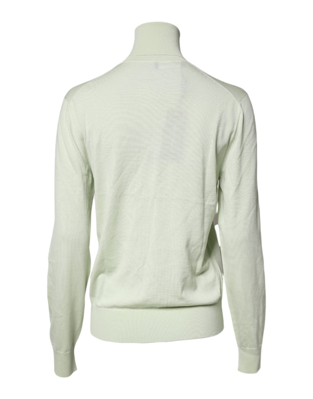 Pull-over en laine vert clair Dolce & Gabbana à col roulé, vue de face avec détails du tissu et du col.