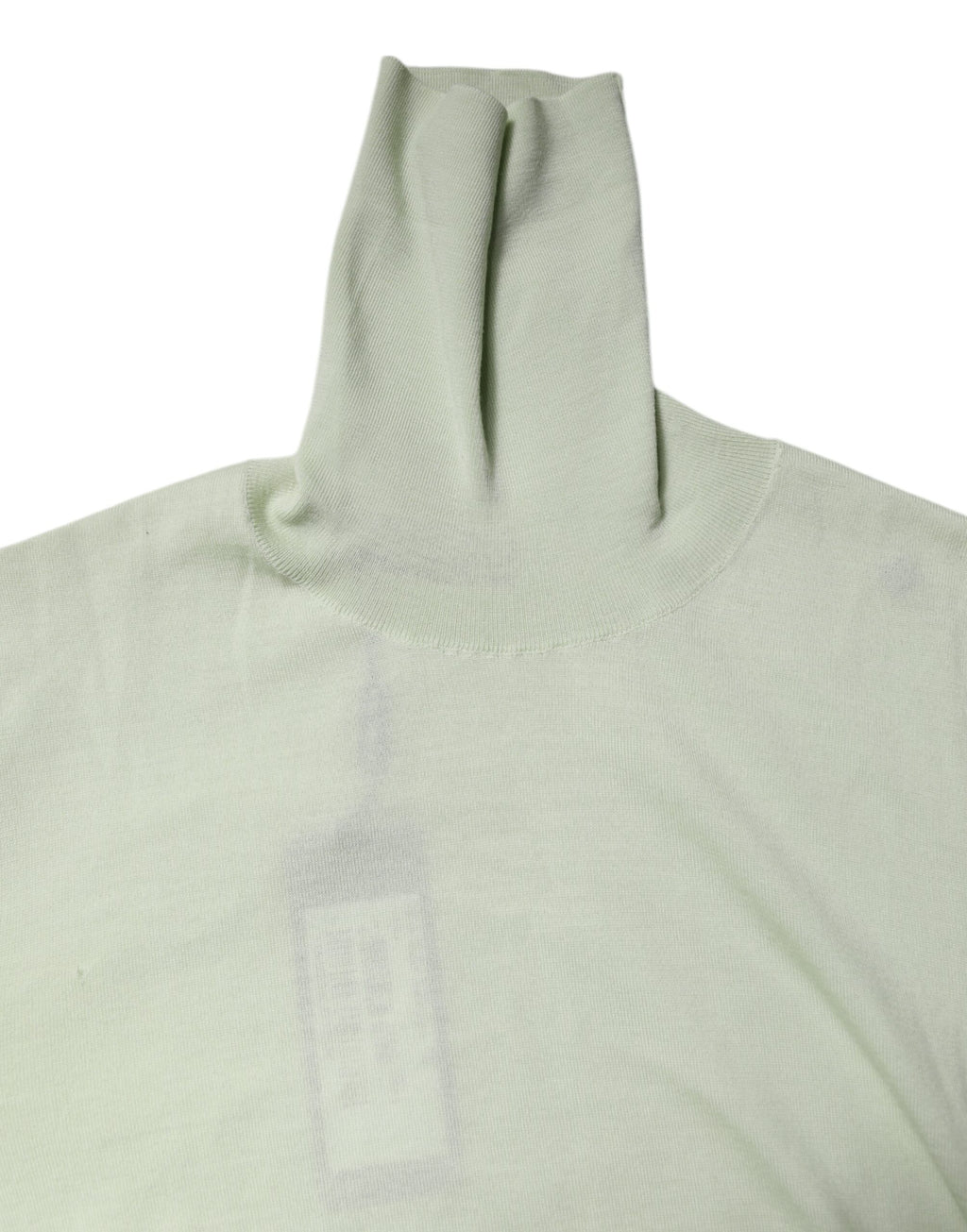 Pull en laine vert clair Dolce & Gabbana à col roulé, image montrant le tissu doux et le style élégant du pull.
