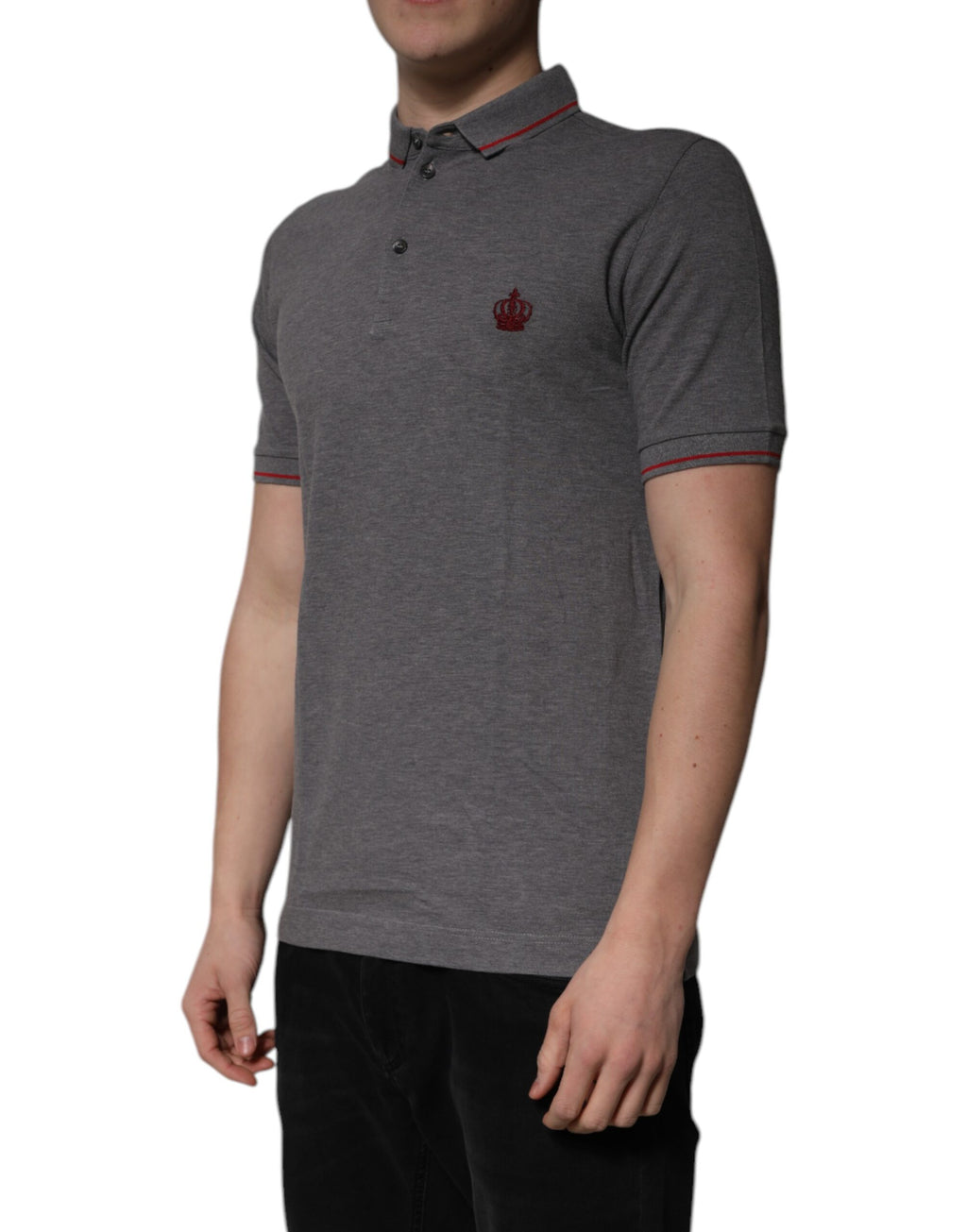 T-shirt polo gris Dolce & Gabbana en coton avec col en forme de couronne, élégant et confortable pour homme.