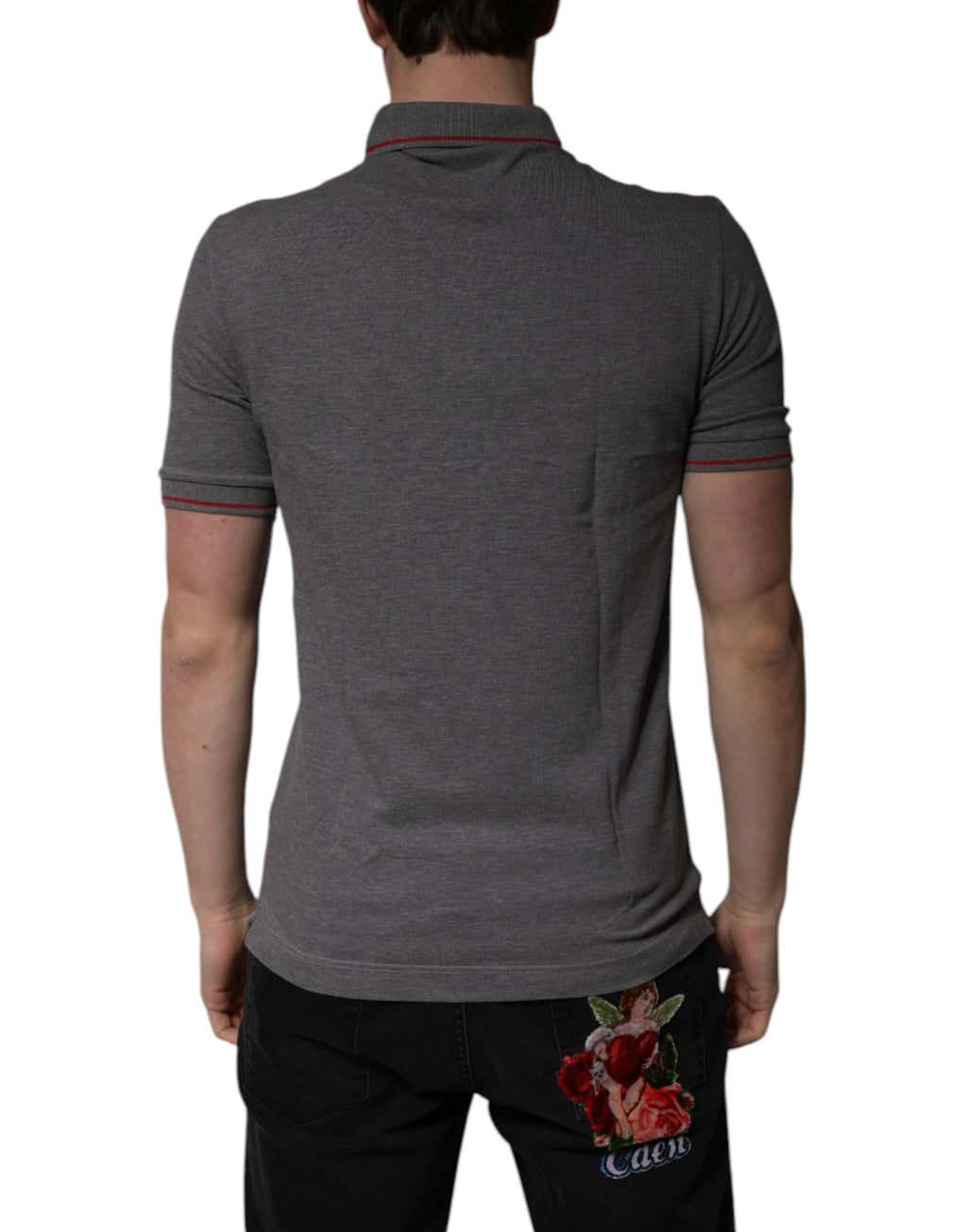 T-shirt polo gris en coton Dolce & Gabbana avec col en forme de couronne, mode élégante pour homme.